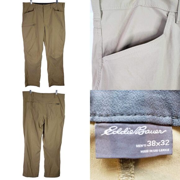 Eddie Bauer Pants Men’s Size 38x32 Beige Tan Straight Leg Cargo Nylon Hiking - Picture 1 of 8